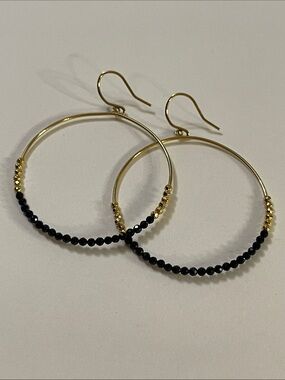 Gorjana ‘Laguna’ Gold Drop Hoop Earrings with Black Beads NWOT